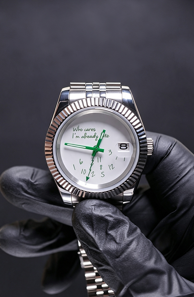 Green Custom NH35 Watch, Quote Dial