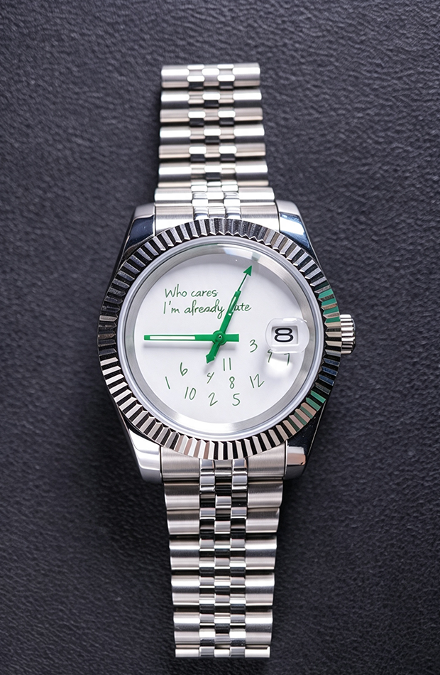 Green Custom NH35 Watch, Quote Dial