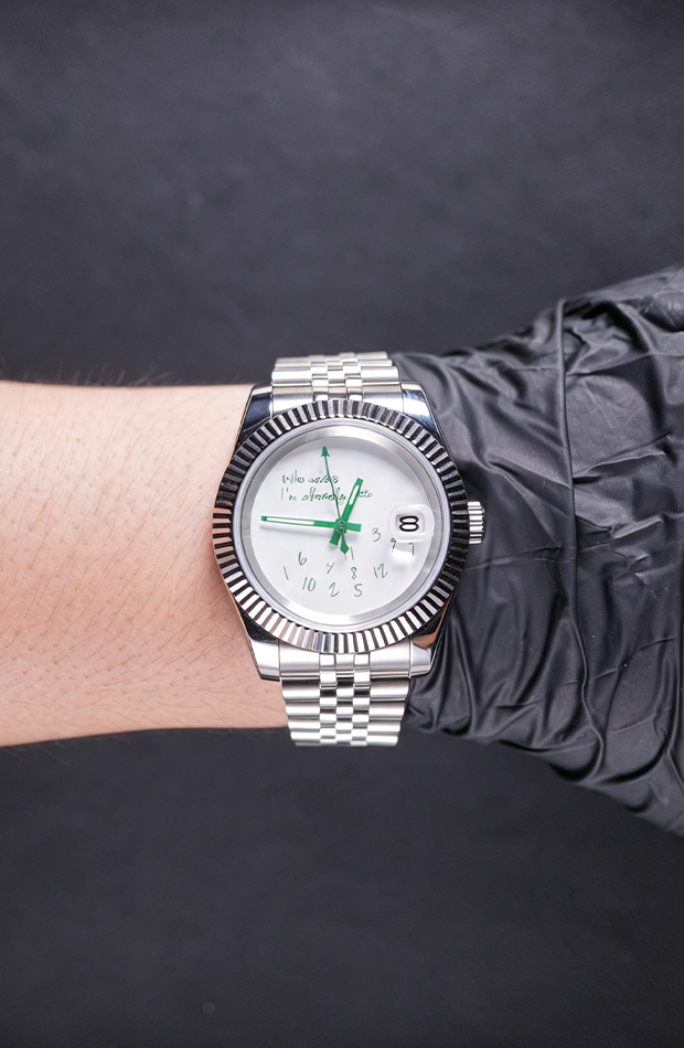 Green Custom NH35 Watch, Quote Dial