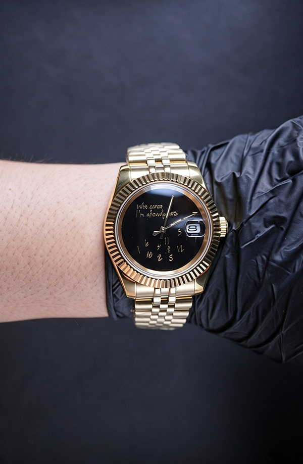 Gold‑Tone Custom NH35 Watch, Black Quote Dial