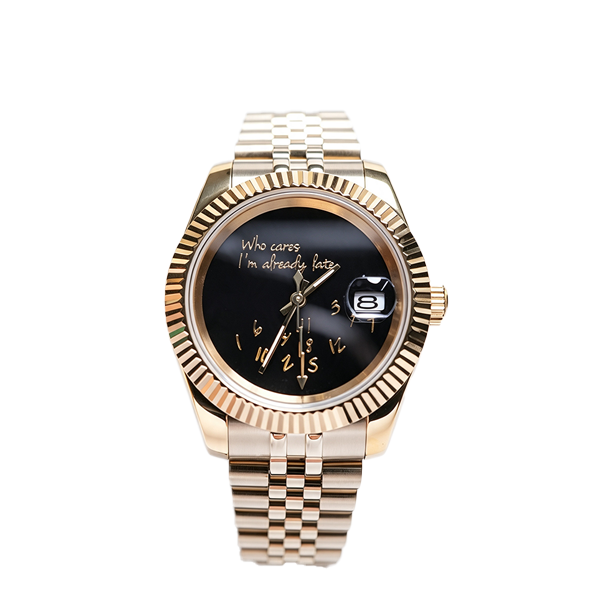 Gold‑Tone Custom NH35 Watch, Black Quote Dial